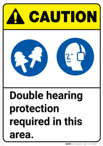 Caution: Double Hearing Protection Required In This Area ANSI - Wall Sign